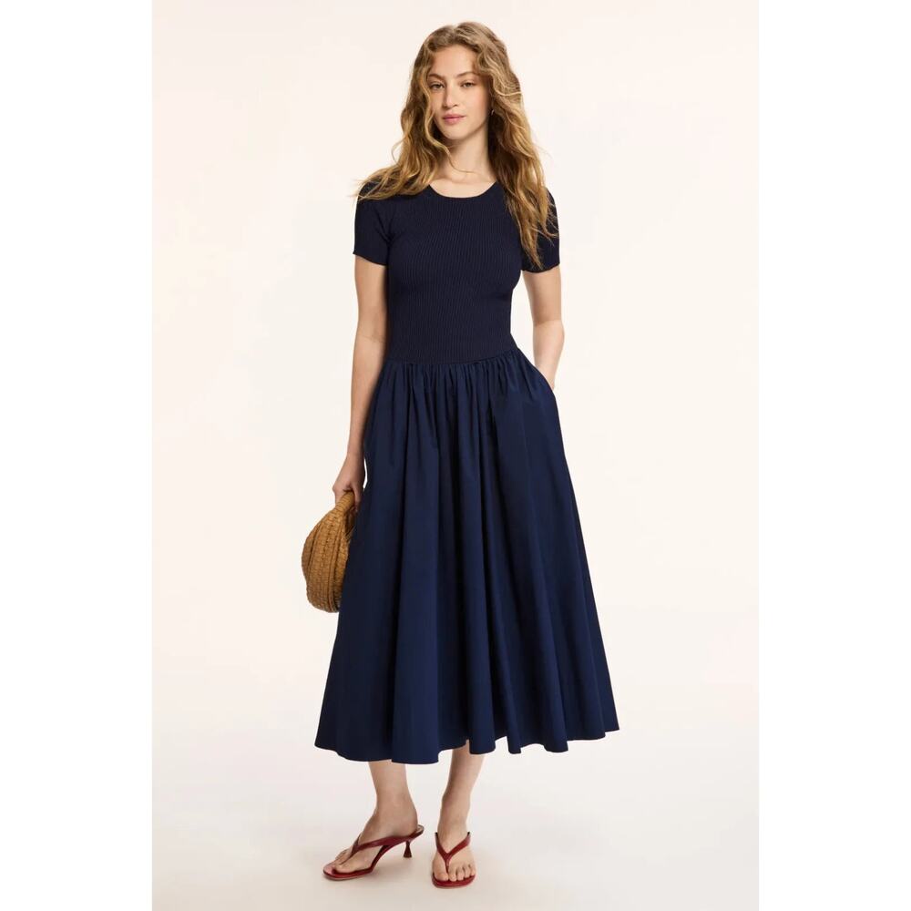 STAUD Ysabel Ribbed A-Line mode mixed media Midi navy blue Size M
